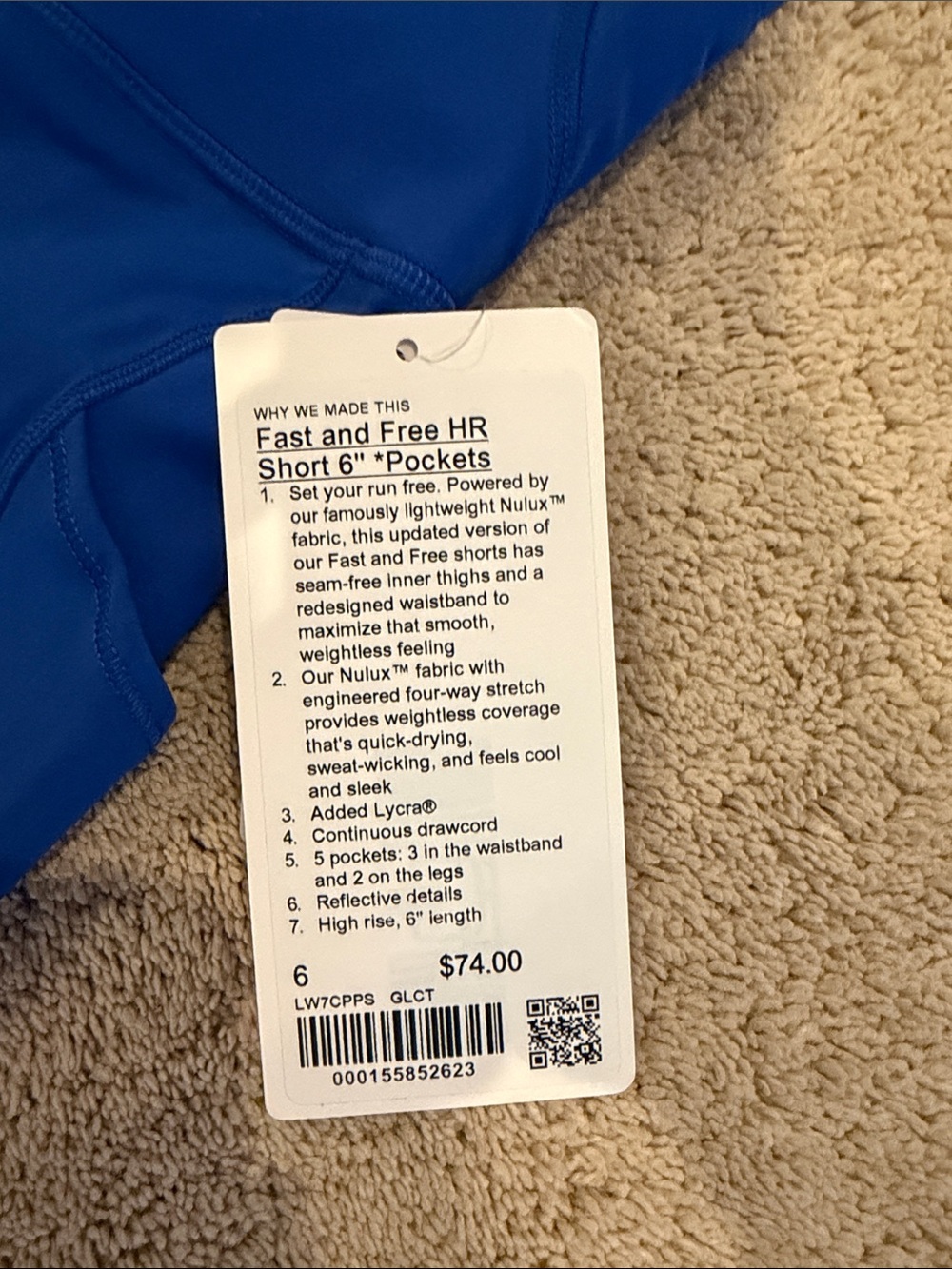 NWT lululemon athletica Fast and Free 6” *Pockets - Picture 2 of 3